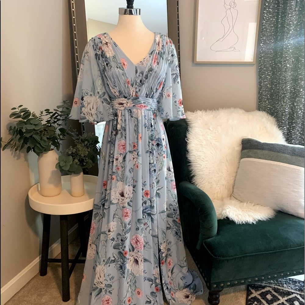 Adrianna Papell floral printed king chiffon evening dress